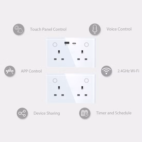 Умная настенная розетка с дистанционным управлением Wi-Fi и 2 USB-портами