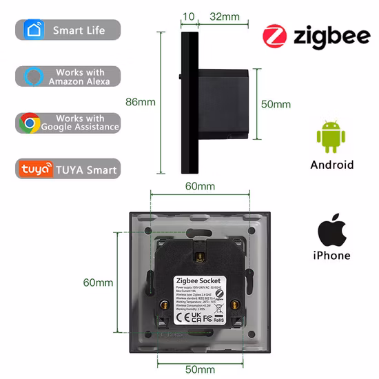 Настенная розетка из хрусталя для умного дома Розетка Alexa Home Zigbee