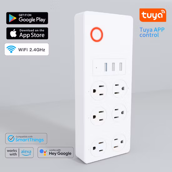 Умный удлинитель Tuya Wi-Fi, США, 6AC, 3 USB-порта для зарядки, синхронизация, голосовое управление, мониторинг энергии, работает с Alexa Google Assistant